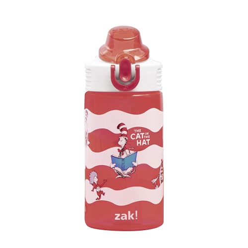 Zak Designs Dr. Seuss Sage Kids Water Bottle For School or Travel, 16oz Durable Plastic Water Bottle With Straw, Handle, a...