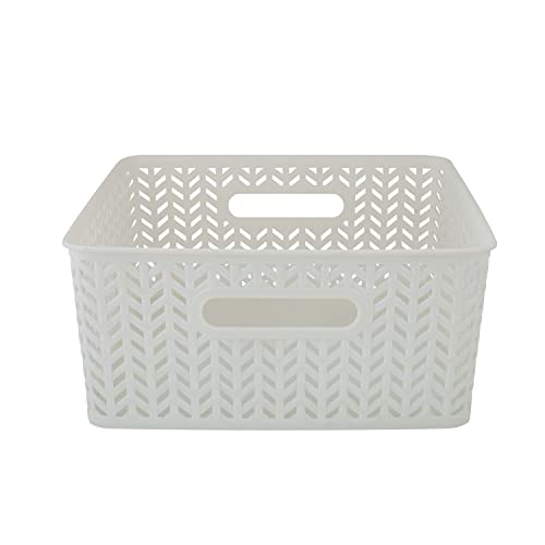 Simplify 2 Pack Medium Herringbone Storage Basket | Dimensions: 14"x11.5"x5.15" | Multipurpose | Home Organization | 2 Ope...