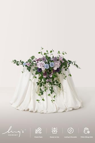 Ling's moment 2PCS Purple Artificial Flower Garland Wedding Arch Flowers Lilac Floral Swags Table Centerpieces Lavender Gr...