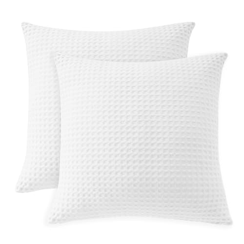 100% Egyptian Cotton 600 TC Waffle Weave Throw Pillow Covers 2 Pack, Ultra Soft Breathable Euro Pillow Shams Covers, Decor...