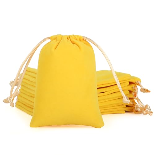 Tapleap Jewelry Bags, 12Pcs Yellow Velvet Coin Pouch, 3x4 Drawstring Bags, Wedding, For Wrapping Resin Runes, Soap