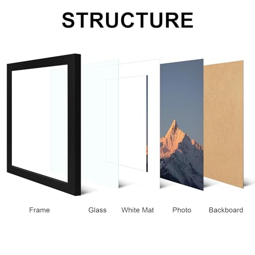 SZYUU 11x14 Picture Frame Set of 4, High Definition Real Glass, Display Pictures 8x10 with Mat or 11x14 Without Mat, Galle...