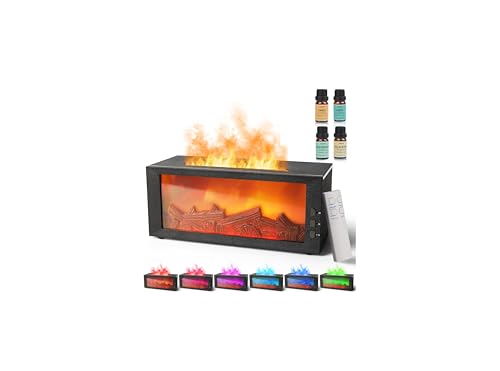 BOHOFAM Fireplace Essential Oil Aroma Diffuser,Flame Air Humidifiers 300ML,14-Hour Runtime,Colorful Flame Diffusers for Ho...