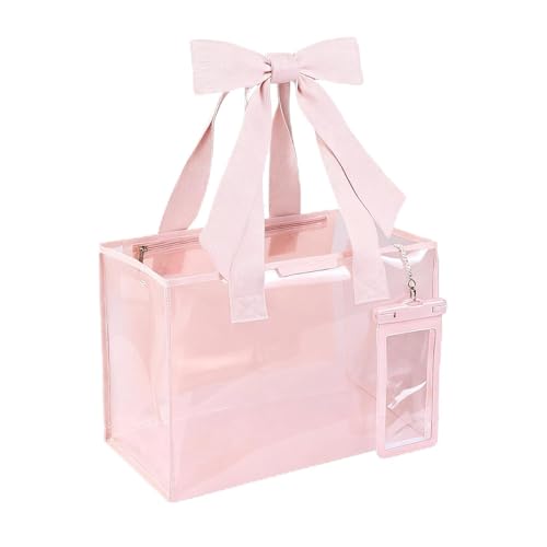 GEVICK Pink Jelly Tote Bag, Bow Tote Bags for Women,Beach Bags for Women,Pool Bags for Girl,Cute Beach Waterproof Tote Bag