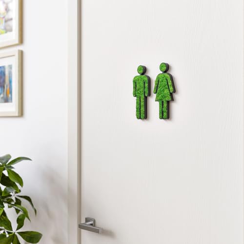 MOOSWERK Moss Restroom Sign Handmade in Germany – Self-Adhesive Preserved Reindeer Lichen Bathroom Door Sign for Men & Wom...