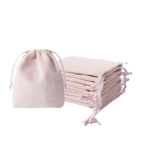 QIANF 12pcs Light Pink Velvet Drawstring Bags 3x4 inches Small Velvet Cloth Gift Bags Jewelry Pouches for Storage Wedding ...
