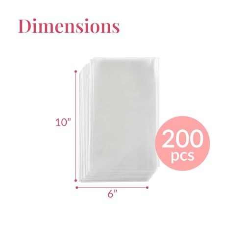 Prestee 200 Pack Clear Cellophane Bags for Favors - Transparent Goodie Bags for Birthday Party, 6x10 Inch Clear Bag with ...