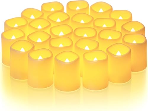 Homemory 24Pack Flickering Flameless Votive Candles,200+Hour Electric Fake Candles,Battery Operated LED Tealight for Weddi...