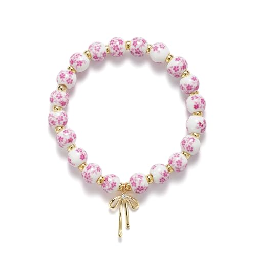Beads Bow Charm Bracelet for Women Flower Vintage Bracelet Handmade Stretch Beaded Dainty Romantic Jewelry Gifts