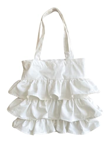 SHENHE Women's Ruffle Canvas Tote Bag Layered Tiered Shopping Vacation Travel Tote Shoulder Bag