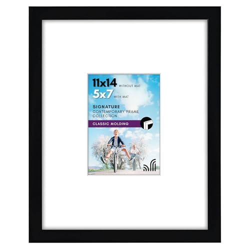 Americanflat 11x14 Picture Frame with Shatter-Resistant Glass - Use as 5x7 Frame with Mat or Display 11x14 Photo Without M...