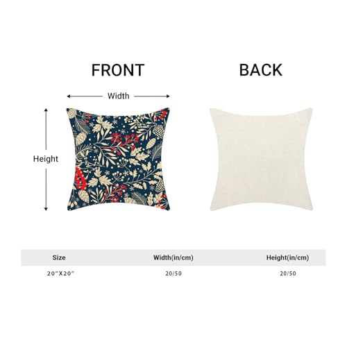 Christmas Pillow Covers 20x20 Inch 2 Pcs, Navy Blue Red Floral Decorative Throw Pillows for Couch, Xmas Winter Flower Outd...
