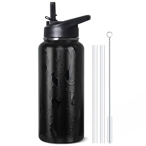 bmxbsk 32 oz Halloween Tumbler 3d-Printed Black Cat Tumblers Insulated Water Bottle with Straws and Flip Lid Stainless Ste...
