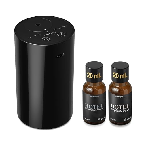 Airversa Waterless Essential Oil Diffuser Starter Kit with 2x20mL Hotel Scent Fragrance Oil for Home Car Room Office, Batt...