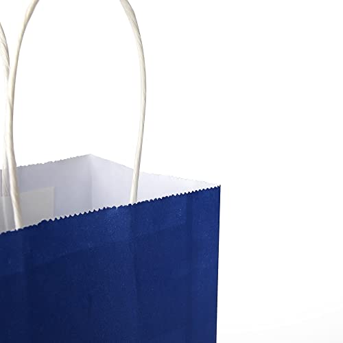 Oikss 100 Pack 5.25x3.25x8.25 Inch Small Royal Blue Kraft Paper Bags with Handles Bulk for Birthday Wedding Party Favors G...