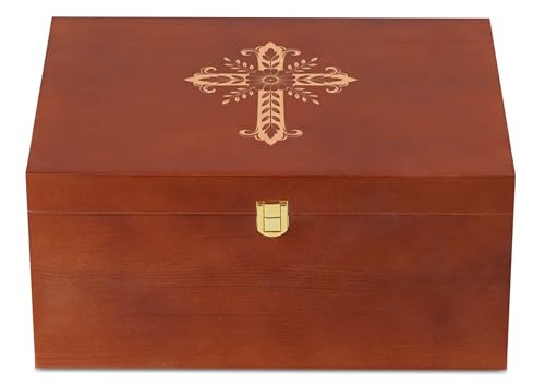 InnoBeta Christian Gifts Keepsake Box with Cross, Wooden Storage Boxes, Decorative Organizer with Lid for New Couples Memo...
