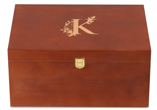 InnoBeta Personalized Keepsake Box, Wooden Storage Boxes, Large Keepsake Boxes with Lid for Memory Treasure, Initial K