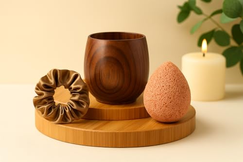 SPARESS Eco Friendly Natural Spa Set for Women Gift Box with Wooden Comb Set, Bath Strap, Gua Sha, Facial Sponge, Self Car...