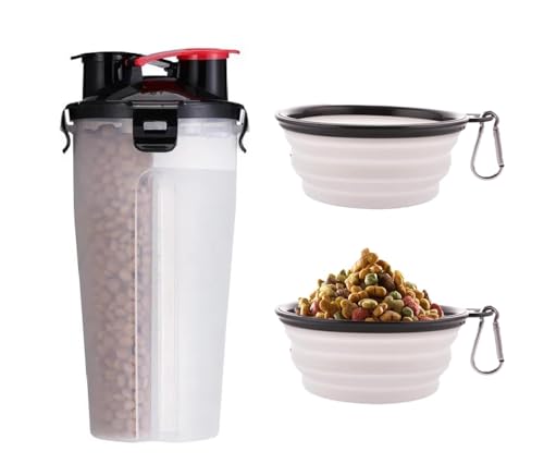 Dog Travel Water Bottle W/Collapsible Bowls - Portable 2 in 1 Leakproof Pet Water Bottle Food Container Ideal for Travel, ...