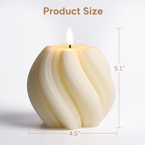 Girimax Cream White Swirl Flameless Candles with Remote, Aesthetic Twirl LED Pillar Candle Housewarming Gift Home Shelf De...