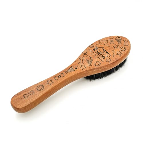 Menesia Pet Soft Brush with Wood Handle and Boar Bristle Hair - Soft Cat and Dog Grooming Brush for Short Hair Cats and Sm...