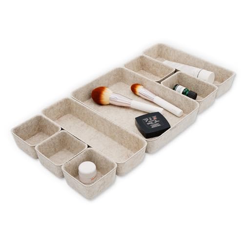 Welaxy Desk Drawer Organizer Tray, 8-Piece Beige Office Storage, Nordic Minimalist Lifestyle (Oatmeal)