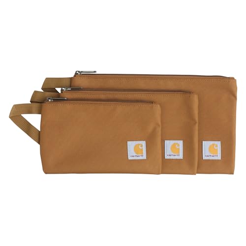Carhartt Utility Zipper Pouch Set, Durable Water Repellent Organizers Sold in Sets of Three, Carhartt Brown
