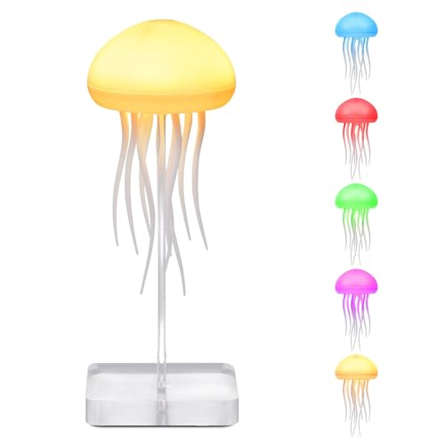 BomKra Jellyfish Lamp, Voice Control Jellyfish Lamp with Dancing Legs, RGB Gradient Jellyfish Bedside Lamp, Rechargeable J...