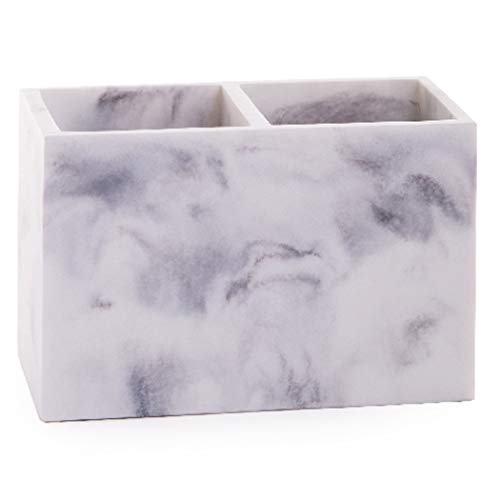 BINO | Multi-Purpose 2 Compartment Organizer - Elegant Makeup Brush & Toothbrush Holder for Bathroom and Vanity | Marble S...