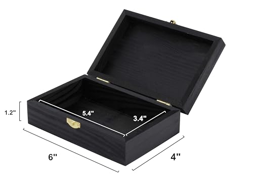 Creative Hobbies Small Black Wooden Keepsake Box with Gold Clasp - 6″ × 4″ × 2″ Painted Storage Case for Jewelry, Photos, ...