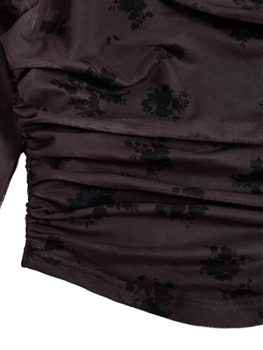 Verdusa Women's Y2k Off The Shoulder Tops Mesh Long Sleeve Crop Tops 2000s Clothing