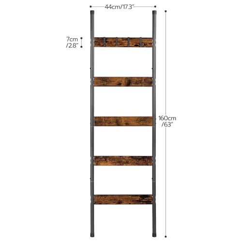 HOOBRO Blanket Ladder, 5-Tier Towel Rack with Hooks, Wall-Leaning Blanket Rack, Decorative Display Ladder Shelf, for Scarv...