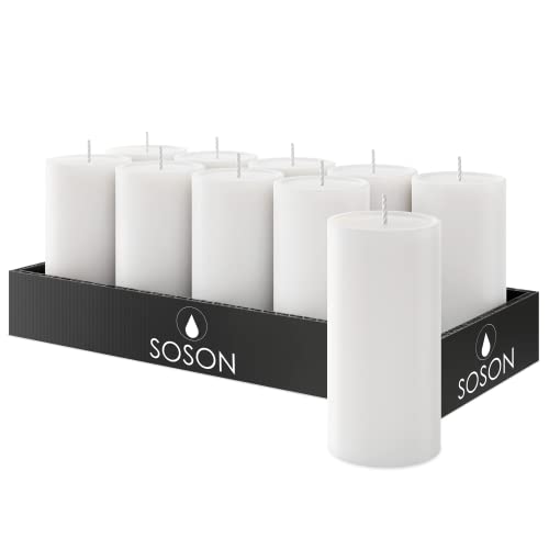 Simply Soson 2x4 inch White Pillar Candles Set of 10, Smooth Texture, Unscented White Candles, Dripless Candles, 2 inch Pi...