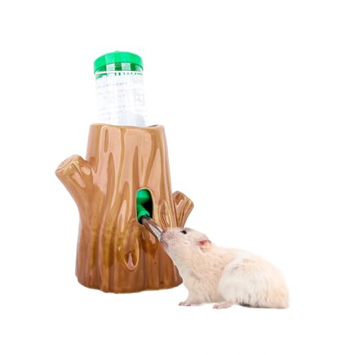 HJLSWXKQ Stump-Shaped Ceramic Hamster Water Bottle - Leak Proof Small Animal Waterer with Bracket, 4.27oz(125ML) for Syria...