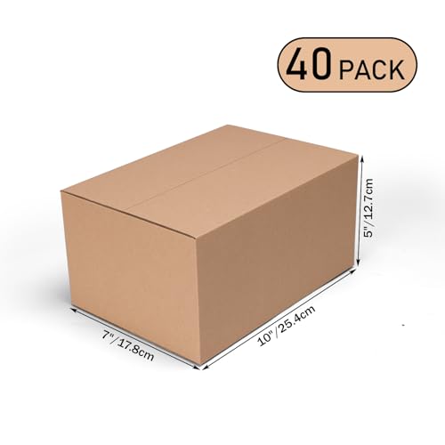 10x7x5 Shipping Boxes Set of 40, Brown Kraft Corrugated Cardboard Boxes Mailers for Packaging, Big Moving Box(25.4x17.8x1...