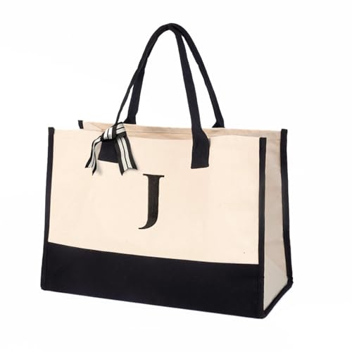 Salt Earth Personalized Initial Tote Bag for Women, Large Beach Grocery Utility Tote, Custom Monogram Shopping Bag.
