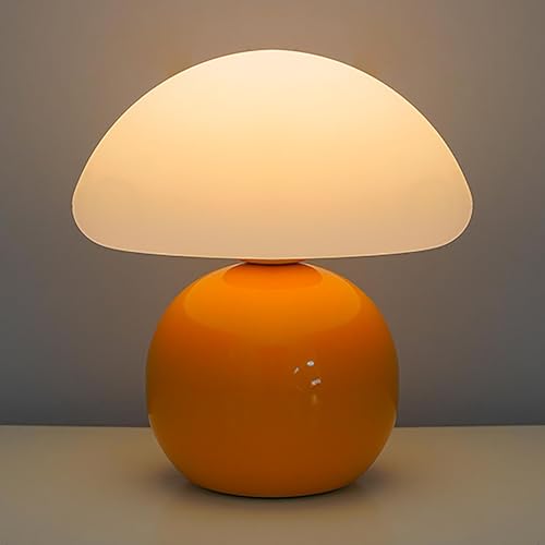 kvppvt Cute Small Mushroom Lamp, PE Lampshade, Ceramic Base, Adjustable Light Color and Brightness with Power-Off Memory, ...