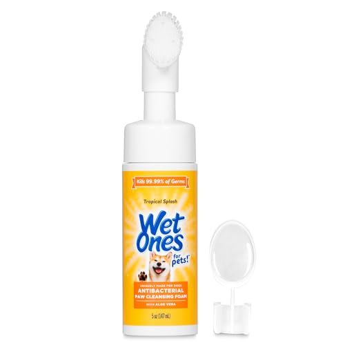 Wet Ones for Pets Antibacterial Dog Paw Cleaner with Built-in Scrubber Brush, Tropical Splash Scent - Foaming Cleanser for...
