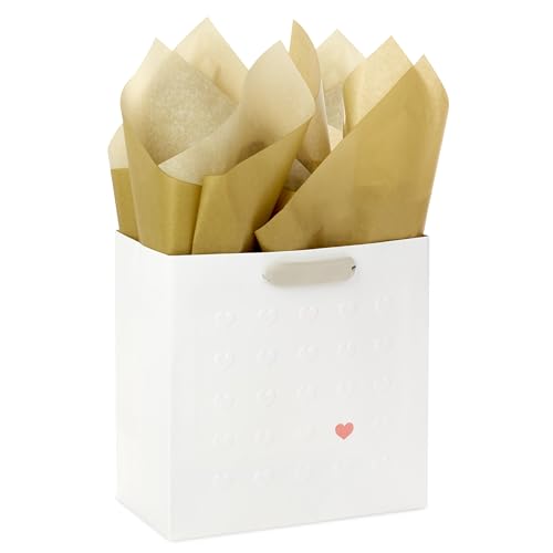 Hallmark Signature Studio 7" Medium Gift Bag with Tissue Paper (Embossed Hearts, White, Pink, Gold) for Valentine's Day, B...