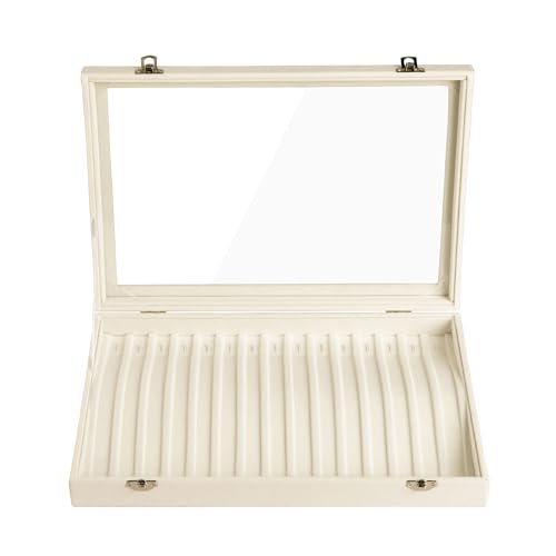 Frebeauty 15 Hooks Necklace Tray Velvet Neckalce Organizer with Clear Lid Lockable Necklace Holder Box Jewelry Organizer f...