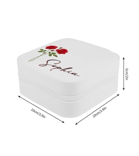 Personalized Birth Flower Jewelry Box for Women, Custom Name Leather Travel Jewelry Organizer Case, Mothers Day Gift for M...