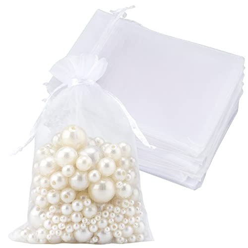 Joycraft 50pcs Organza Bags - 4x6 Inch White Wedding Favor & Jewelry Pouches with Drawstring Mesh Bags for Festival, Makeu...