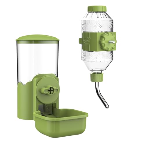 Automatic Pet Food Water Dispenser, Auto Gravity Pet Feeder Water Bottle Set for Cage, Feeding Station for Puppy Kitten Ra...