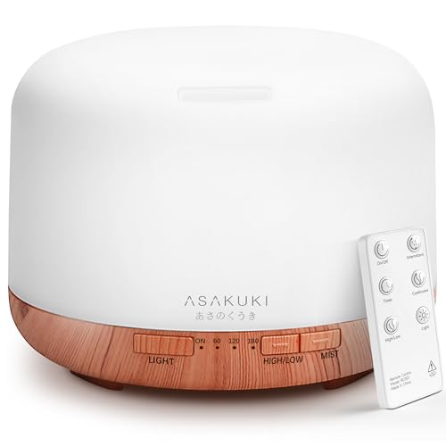ASAKUKI Essential Oil Diffuser for Home, 500ML Aromatherapy Diffuser Humidifier with Remote Control, 7 Color LED Lights, Q...