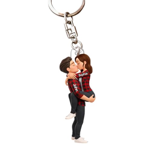 Kissing Couple - Personalized Keychain, Gift For Couple, Custom Name Couple Hugging Kissing Keyring For Anniversary, Husba...