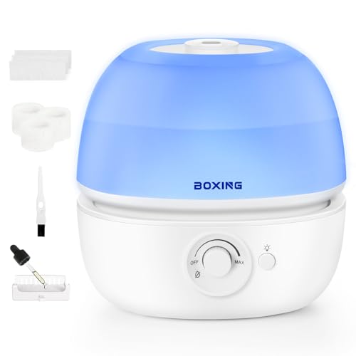 BOXING 3L Cool Mist Humidifier, Ultra Quiet 20dB for Bedroom, Baby & Office, Top Fill Air Humidifier for Home Office & Ind...