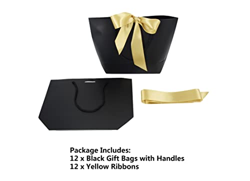 HUAPRINT Gift Bags with Handles,7.48×3.54×7.9 inches,Party Favor Bags with Bow Ribbon,12Pcs Black Paper Bags for Birthday ...