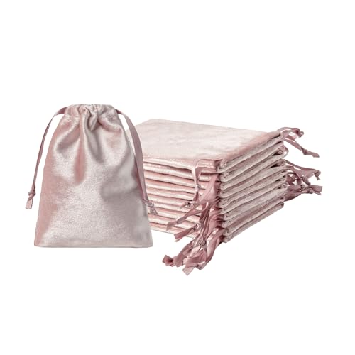 QIANF 12pcs Rose Pink Velvet Drawstring Bags 3x4 inches Glossy Small Velvet Cloth Gift Bags Jewelry Pouches for Storage We...