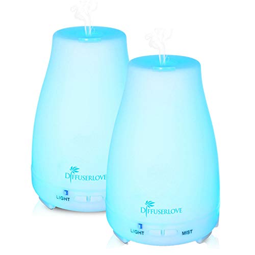 Diffuserlove 2 Pack 200ml Essential Oil Diffuser Ultrasonic Aromatherapy Diffuser Cool Mist Humidifiers with 7 Color LED L...