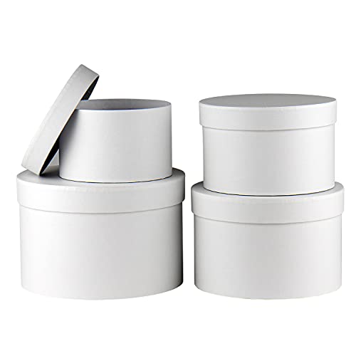 Round Gift Boxes with Lids Flower Boxes for Arrangements White Round Boxes Set of 4 Nesting Gift Boxes with Lids for Flowe...